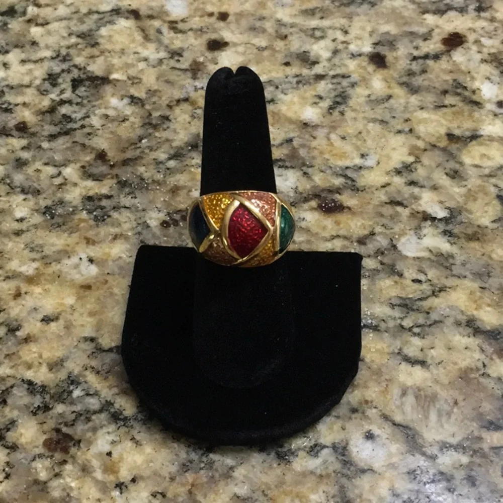 Enamel Inlay Ring Size 7 - Picture 1 of 3